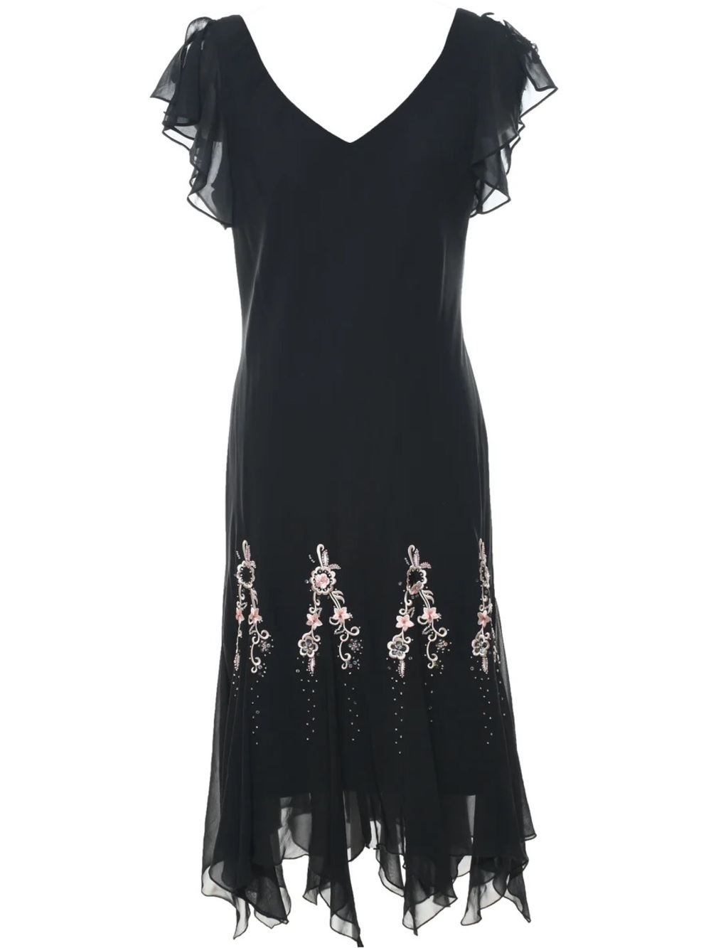 Vintage Y2K Black V-Neck Embroidered Dress